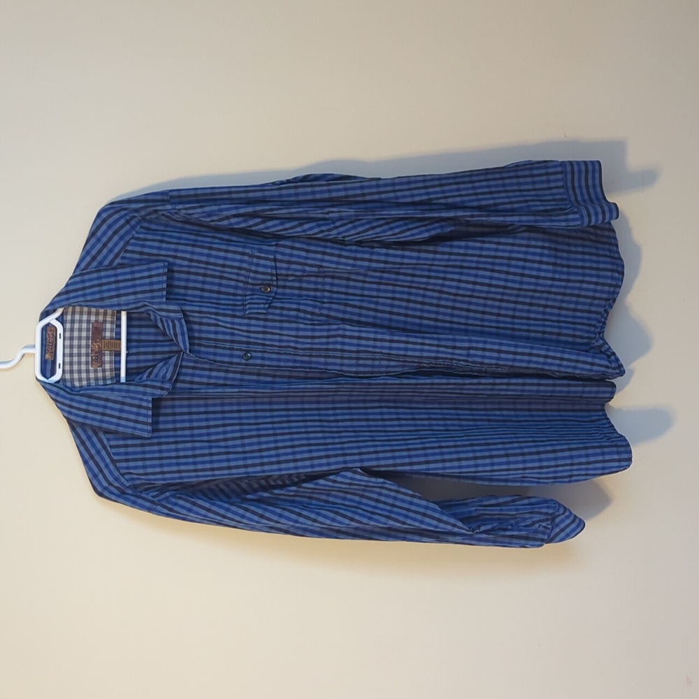Blue Grey Checker Men's Button Down Shirt